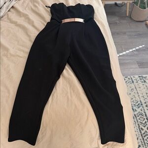Strapless Black Jumpsuit with Metallic Waist Accent